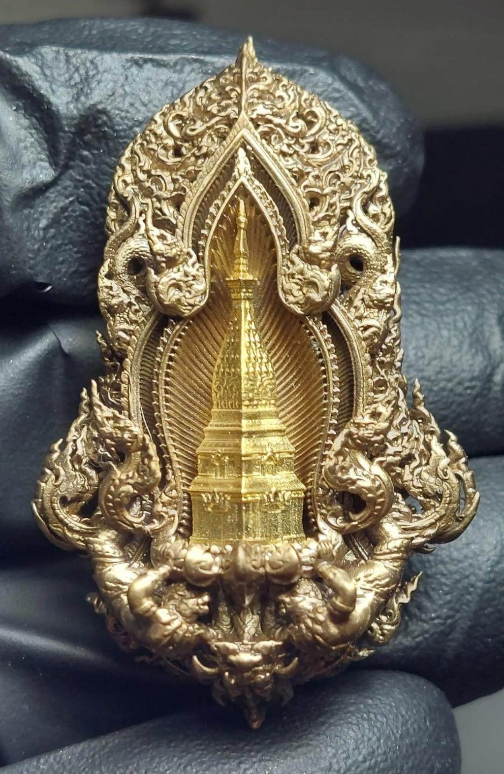Thao Wetsuwan Coin Amulet - Bronze & Gold Plated Champa Flower Design | Blessed by Wat Phra That Phanom for Protection & Wealth