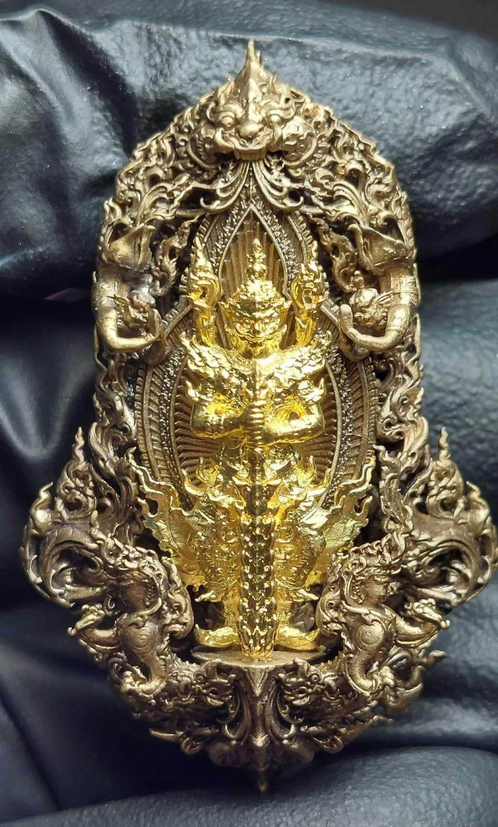Thao Wetsuwan Coin Amulet - Bronze & Gold Plated Champa Flower Design | Blessed by Wat Phra That Phanom for Protection & Wealth