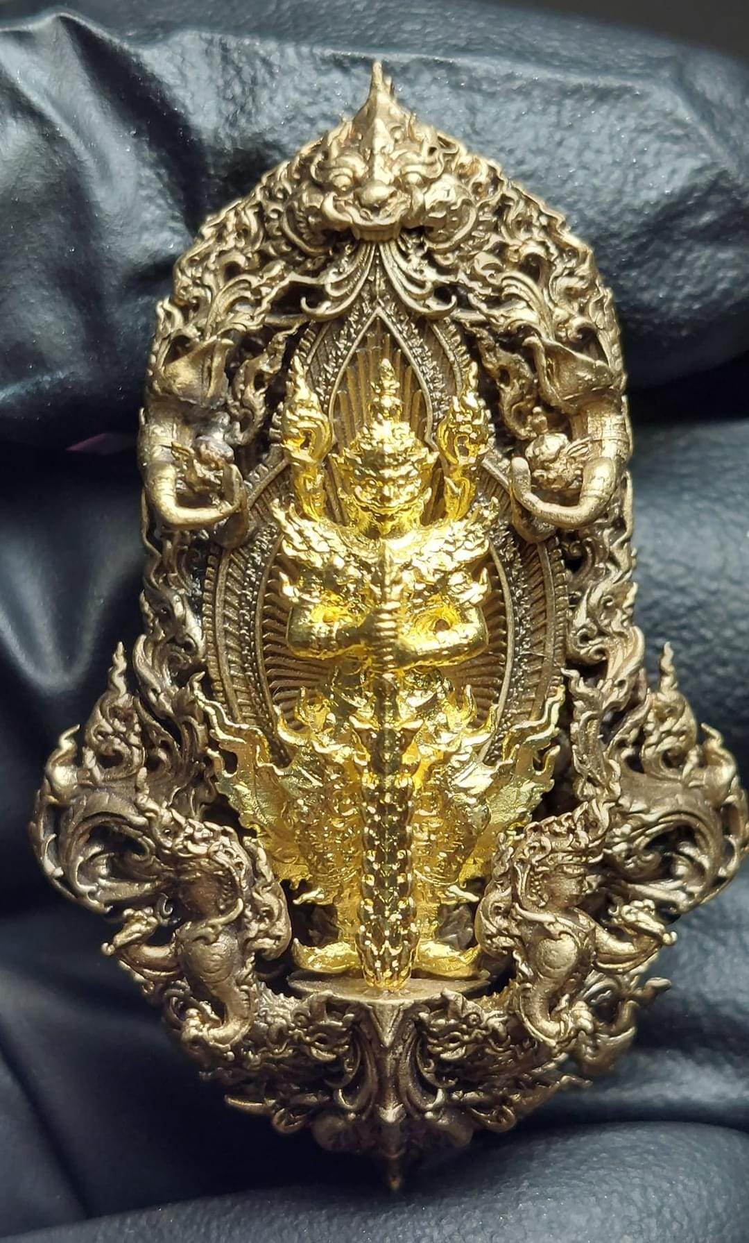 Thao Wetsuwan Coin Amulet - Bronze & Gold Plated Champa Flower Design | Blessed by Wat Phra That Phanom for Protection & Wealth