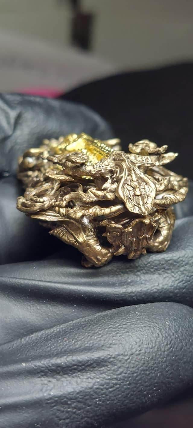 Thao Wetsuwan Coin Amulet - Bronze & Gold Plated Champa Flower Design | Blessed by Wat Phra That Phanom for Protection & Wealth