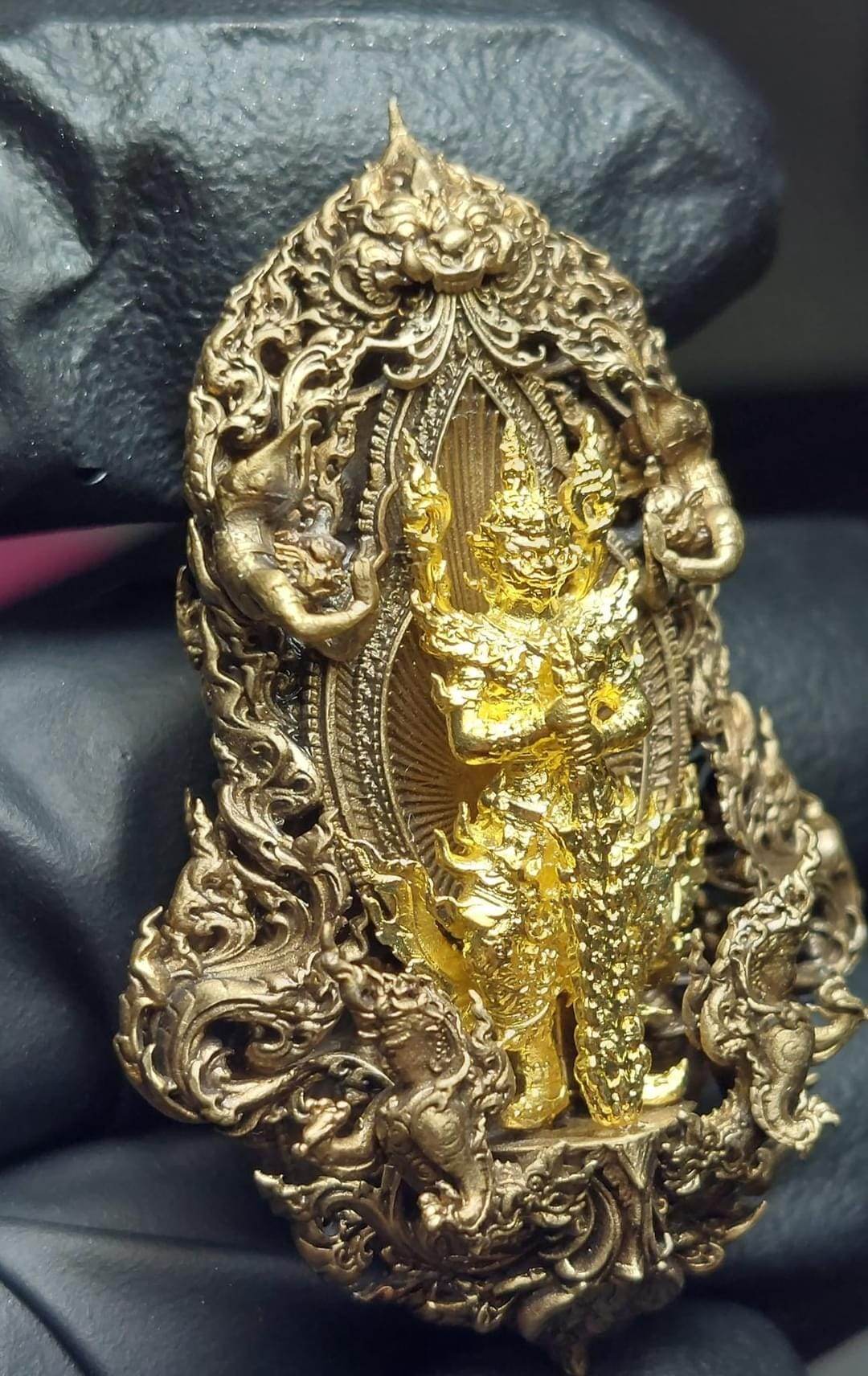 Thao Wetsuwan Coin Amulet - Bronze & Gold Plated Champa Flower Design | Blessed by Wat Phra That Phanom for Protection & Wealth