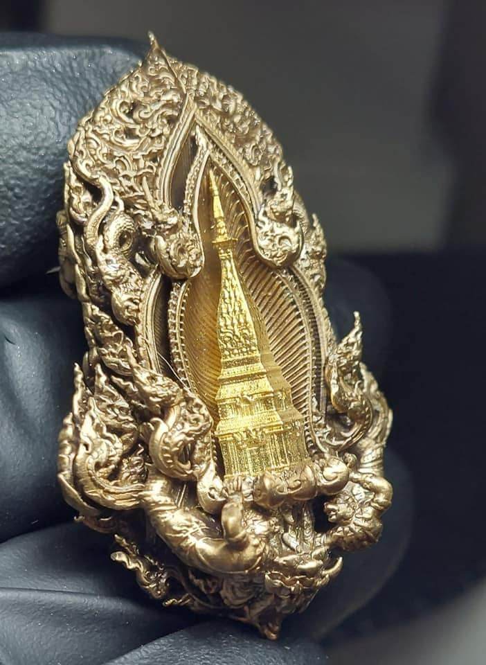 Thao Wetsuwan Coin Amulet - Bronze & Gold Plated Champa Flower Design | Blessed by Wat Phra That Phanom for Protection & Wealth