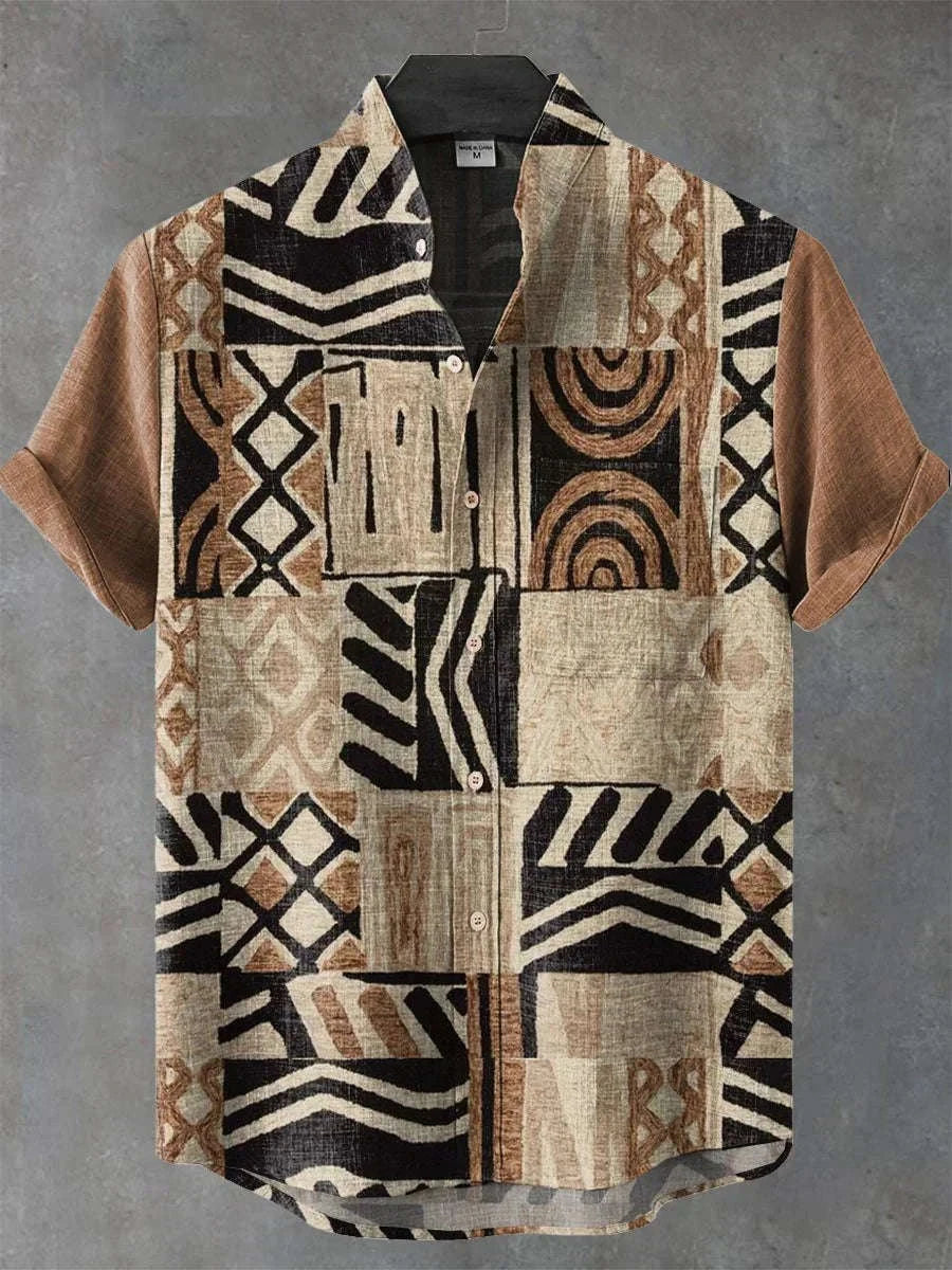 🌍 The Ancestral Ethno-Street Masterpiece: Premium Men's Vintage African Tribal Shirt – High-Definition Ethnic Graphic Print, Ultra-Breathable Lightweight Fabric, and Sophisticated Retro Holiday Silhouette BDS429