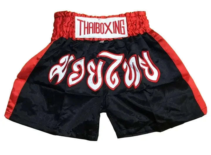 🥊The Apex Striker: Premium Side-Striped Muay Thai Shorts – Authentic Kanok Embroidered Satin Trunks, Quick-Dry Double-Layered Export Grade for Adults and Kids (Black Muay Thai shorts)