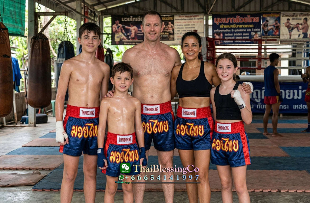 🥊The Apex Striker: Premium Side-Striped Muay Thai Shorts – Authentic Kanok Embroidered Satin Trunks, Quick-Dry Double-Layered Export Grade for Adults and Kids (Muay Thai shorts, blue.)