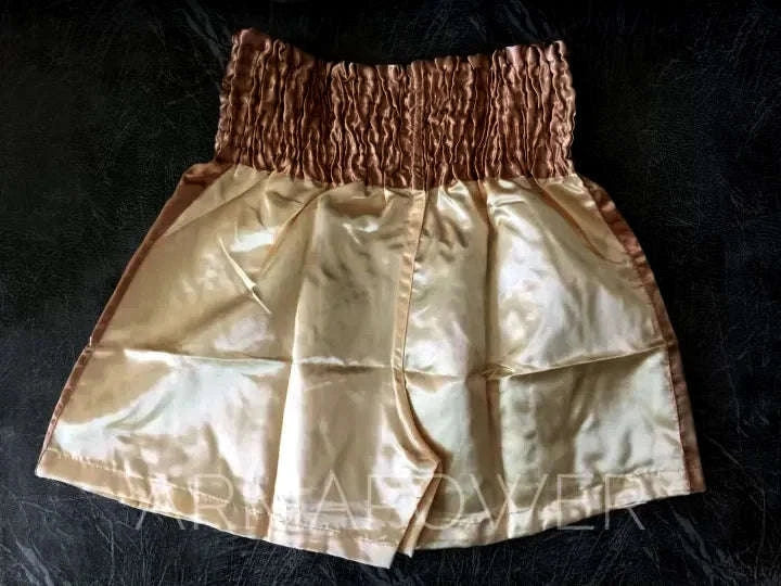 🥊The Apex Striker: Premium Side-Striped Muay Thai Shorts – Authentic Kanok Embroidered Satin Trunks, Quick-Dry Double-Layered Export Grade for Adults and Kids (Muay Thai shorts,Gold)