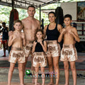 🥊The Apex Striker: Premium Side-Striped Muay Thai Shorts – Authentic Kanok Embroidered Satin Trunks, Quick-Dry Double-Layered Export Grade for Adults and Kids (Muay Thai shorts,Gold)