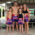 🥊The Apex Striker: Premium Side-Striped Muay Thai Shorts – Authentic Kanok Embroidered Satin Trunks, Quick-Dry Double-Layered Export Grade for Adults and Kids (Purple Muay Thai shorts)