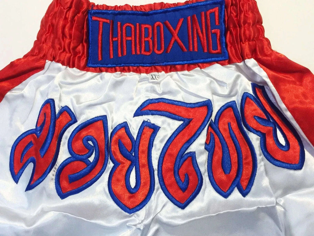 🥊The Apex Striker: Premium Side-Striped Muay Thai Shorts – Authentic Kanok Embroidered Satin Trunks, Quick-Dry Double-Layered Export Grade for Adults and Kids (White Muay Thai shorts)