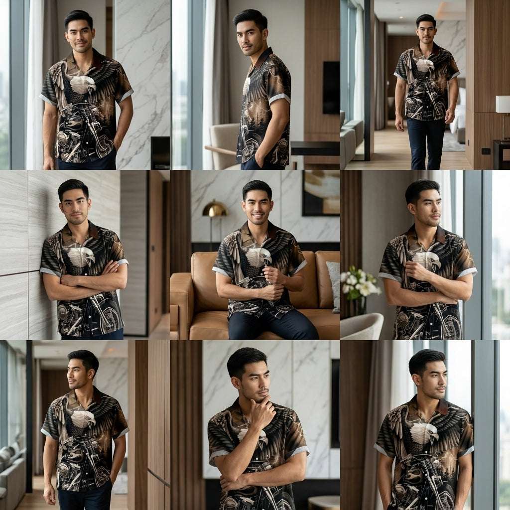 The Azure Horizon Premium Men's Seaside Holiday Hawaiian Shirt - High-Definition Tropical Floral Graphic Loose-Fit Handsome Silhouette Trousers Accent Shirt, Breathable Summer Beach Camisa Urban Short-Sleeve Apparel Thai Blessing Co By RURUECHA