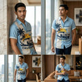 The Azure Horizon Premium Men's Seaside Holiday Hawaiian Shirt - High-Definition Tropical Floral Graphic Loose-Fit Handsome Silhouette Trousers Accent Shirt, Breathable Summer Beach Camisa Urban Short-Sleeve Apparel Thai Blessing Co By RURUECHA