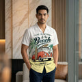 The Azure Horizon Premium Men's Seaside Holiday Hawaiian Shirt - High-Definition Tropical Floral Graphic Loose-Fit Handsome Silhouette Trousers Accent Shirt, Breathable Summer Beach Camisa Urban Short-Sleeve Apparel