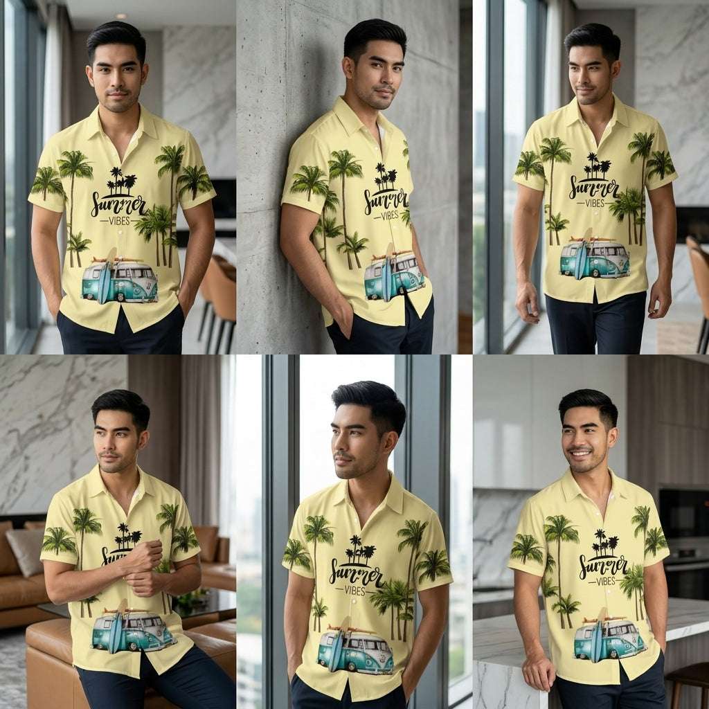 The Azure Horizon Premium Men's Seaside Holiday Hawaiian Shirt - High-Definition Tropical Floral Graphic Loose-Fit Handsome Silhouette Trousers Accent Shirt, Breathable Summer Beach Camisa Urban Short-Sleeve Apparel Thai Blessing Co By RURUECHA