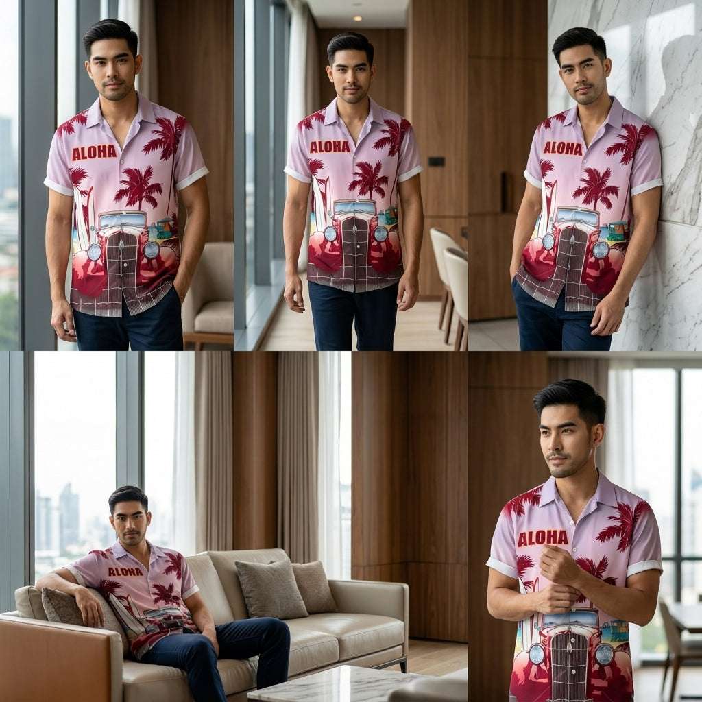 The Azure Horizon Premium Men's Seaside Holiday Hawaiian Shirt - High-Definition Tropical Floral Graphic Loose-Fit Handsome Silhouette Trousers Accent Shirt, Breathable Summer Beach Camisa Urban Short-Sleeve Apparel Thai Blessing Co By RURUECHA