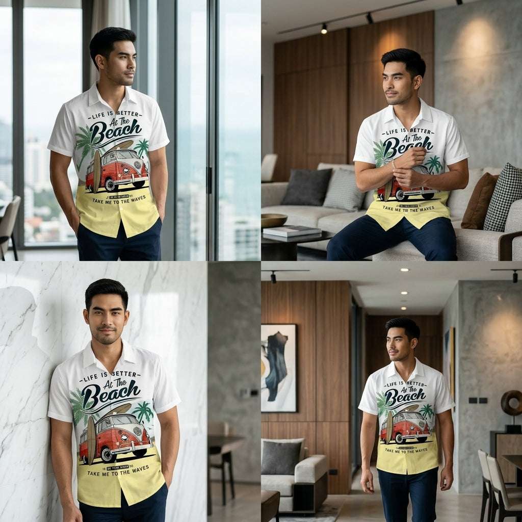 The Azure Horizon Premium Men's Seaside Holiday Hawaiian Shirt - High-Definition Tropical Floral Graphic Loose-Fit Handsome Silhouette Trousers Accent Shirt, Breathable Summer Beach Camisa Urban Short-Sleeve Apparel