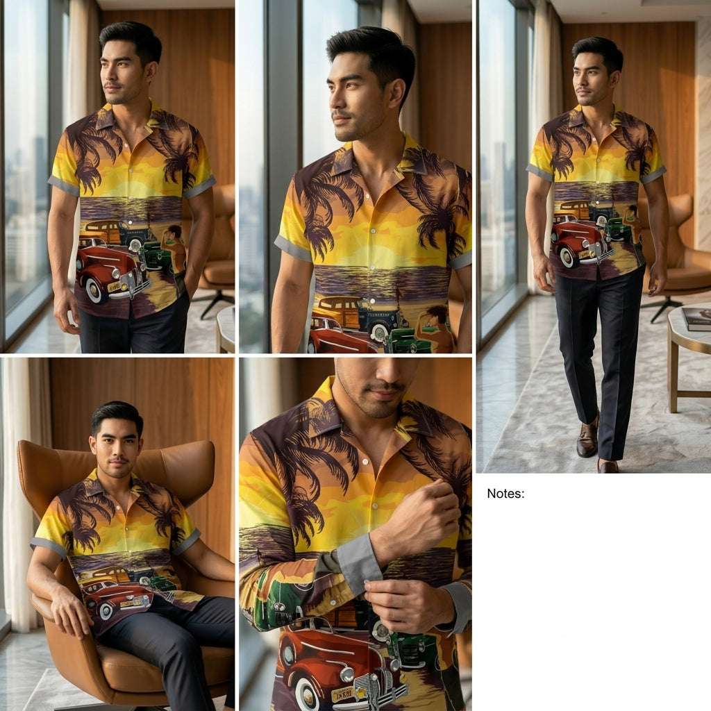 The Azure Horizon Premium Men's Seaside Holiday Hawaiian Shirt - High-Definition Tropical Floral Graphic Loose-Fit Handsome Silhouette Trousers Accent Shirt, Breathable Summer Beach Camisa Urban Short-Sleeve Apparel Thai Blessing Co By RURUECHA