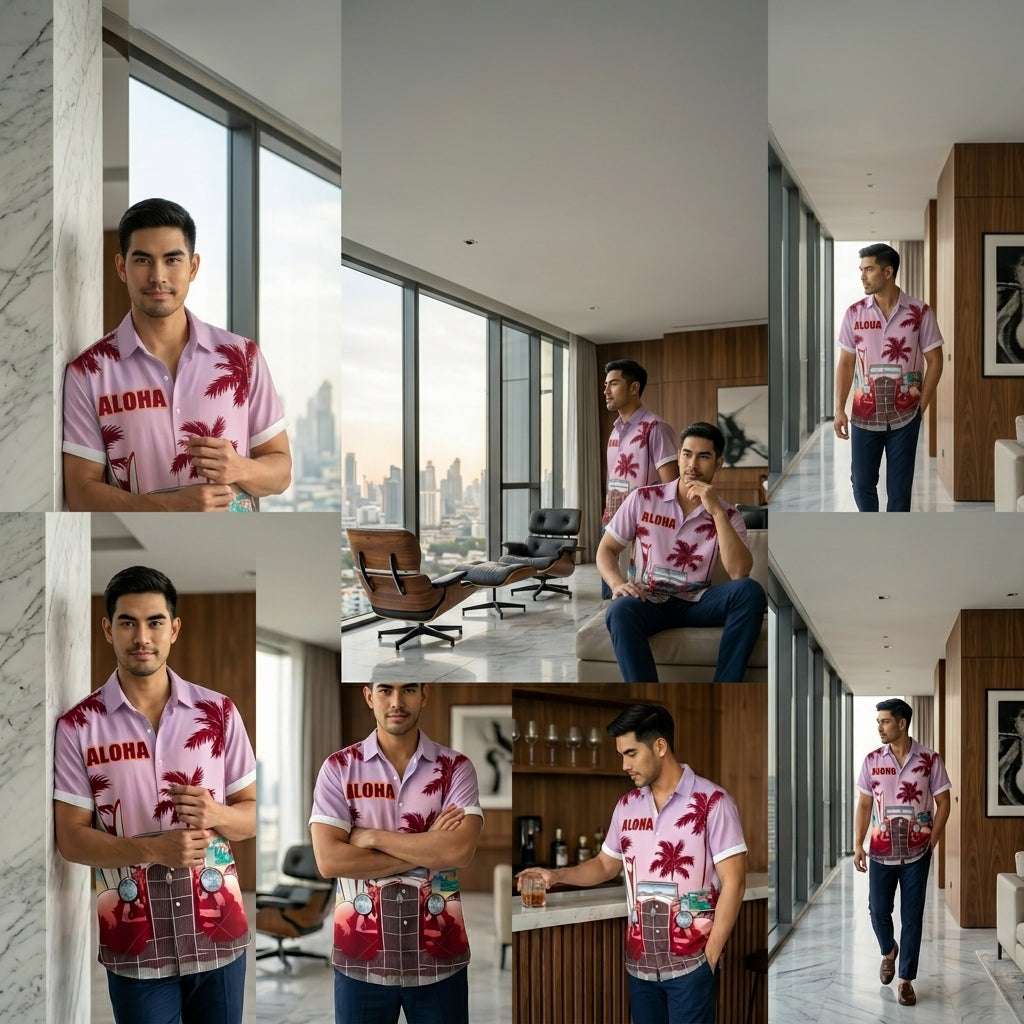 The Azure Horizon Premium Men's Seaside Holiday Hawaiian Shirt - High-Definition Tropical Floral Graphic Loose-Fit Handsome Silhouette Trousers Accent Shirt, Breathable Summer Beach Camisa Urban Short-Sleeve Apparel Thai Blessing Co By RURUECHA