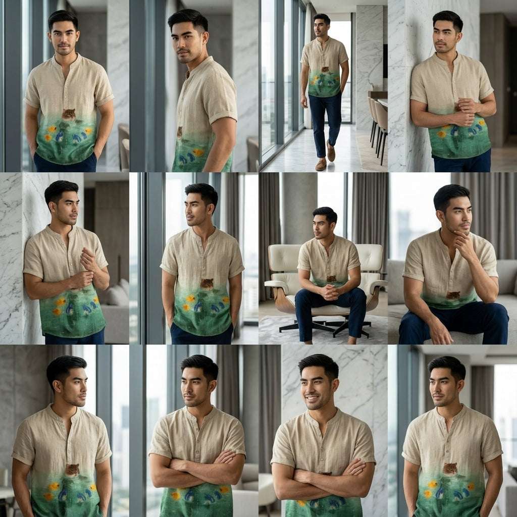 The Bamboo-Zen Anime Edition Premium Unisex Bamboo-Linen V-Neck Shirt - High-Definition Anime Feline Character Print Ultra-Breathable Eco-Fiber Blend Spring Summer Casual Button-Down Apparel Thai Blessing Co By RURUECHA