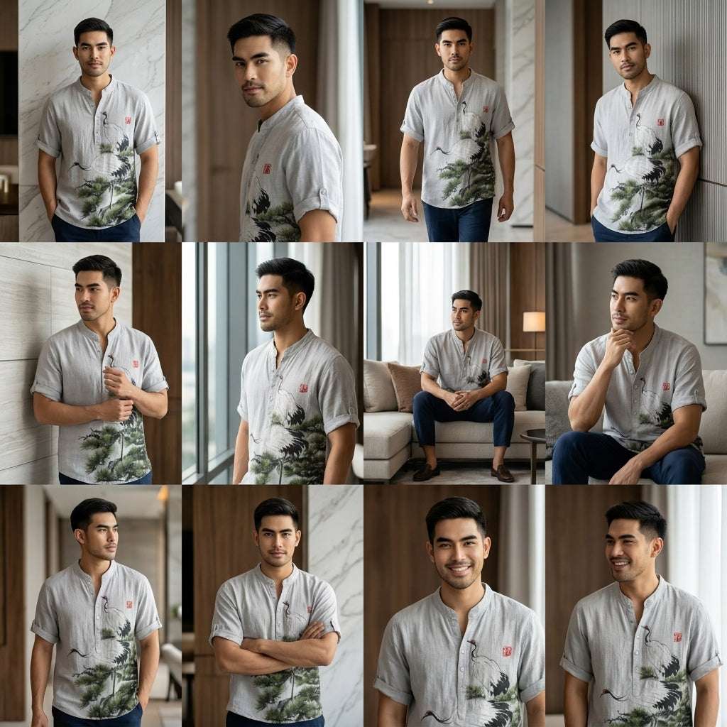 The Bamboo-Zen Anime Edition Premium Unisex Bamboo-Linen V-Neck Shirt - High-Definition Anime Feline Character Print Ultra-Breathable Eco-Fiber Blend Spring Summer Casual Button-Down Apparel Thai Blessing Co By RURUECHA