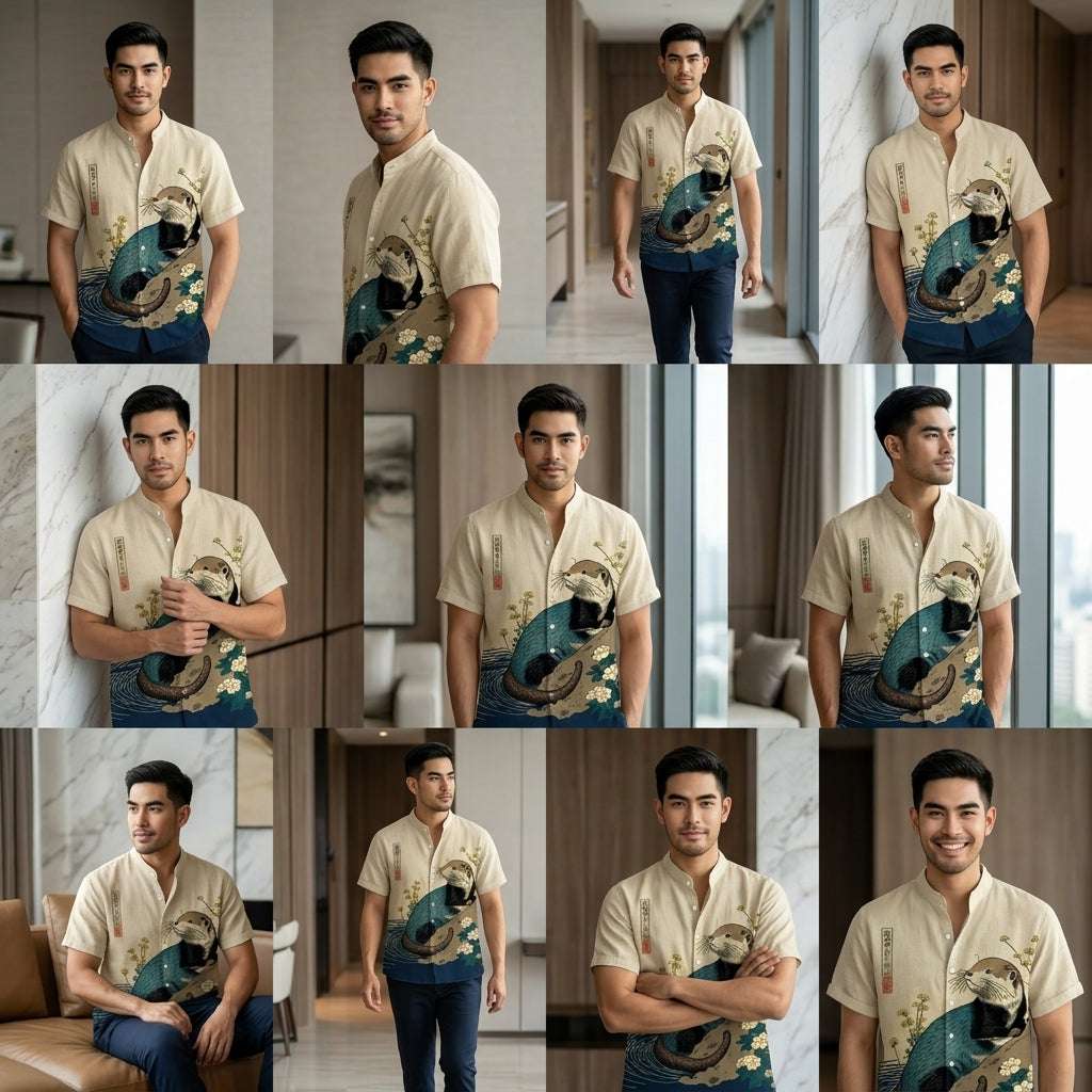 The Bamboo-Zen Anime Edition Premium Unisex Bamboo-Linen V-Neck Shirt - High-Definition Anime Feline Character Print Ultra-Breathable Eco-Fiber Blend Spring Summer Casual Button-Down Apparel Thai Blessing Co By RURUECHA