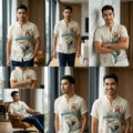The Bamboo-Zen Anime Edition Premium Unisex Bamboo-Linen V-Neck Shirt - High-Definition Anime Feline Character Print Ultra-Breathable Eco-Fiber Blend Spring Summer Casual Button-Down Apparel Thai Blessing Co By RURUECHA