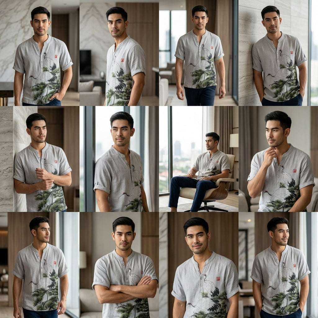 The Bamboo-Zen Anime Edition Premium Unisex Bamboo-Linen V-Neck Shirt - High-Definition Anime Feline Character Print Ultra-Breathable Eco-Fiber Blend Spring Summer Casual Button-Down Apparel Thai Blessing Co By RURUECHA