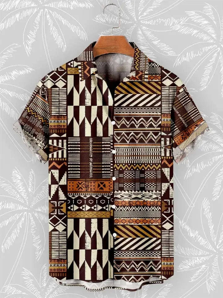 🌍 The Bohemian African Tribe 3D Masterpiece: Premium Men's Retro Short-Sleeve Shirt – High-Definition Tribal Graphic Print, Breathable Summer Beach Fabric, and Sophisticated Oversized Social Silhouette