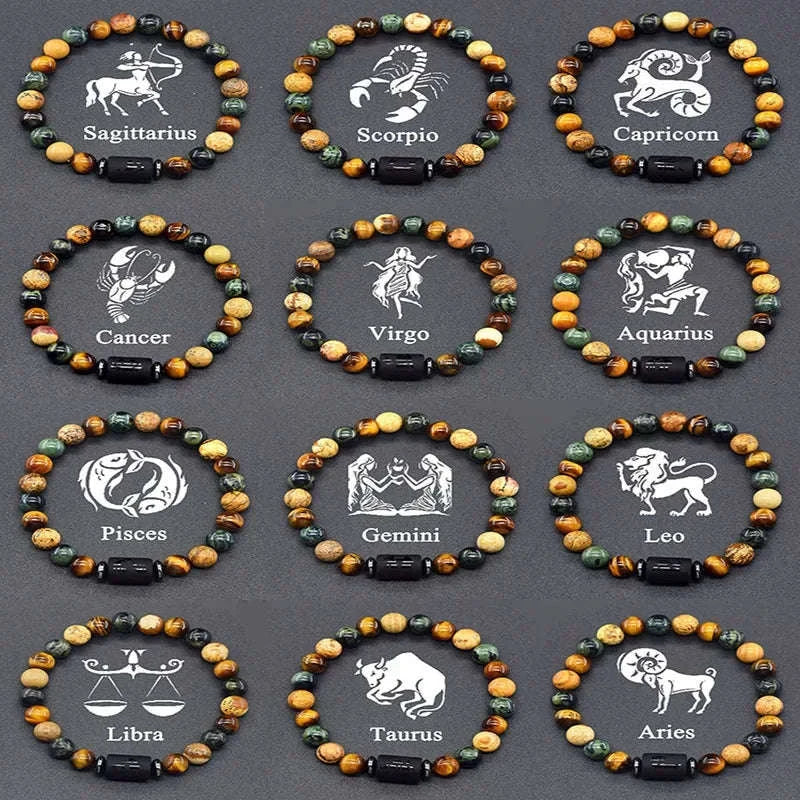 🌌 The "Celestial Identity" 12 Constellation Bracelet: Zodiac Charm & Personality Talisman (Unisex) 1 12pcs 8mm Beads