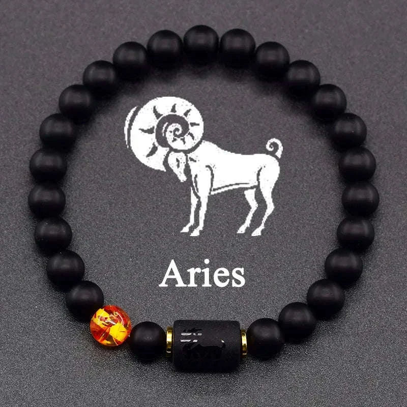 🌌 The "Celestial Identity" 12 Constellation Bracelet: Zodiac Charm & Personality Talisman (Unisex) 37 Aries 8mm Beads