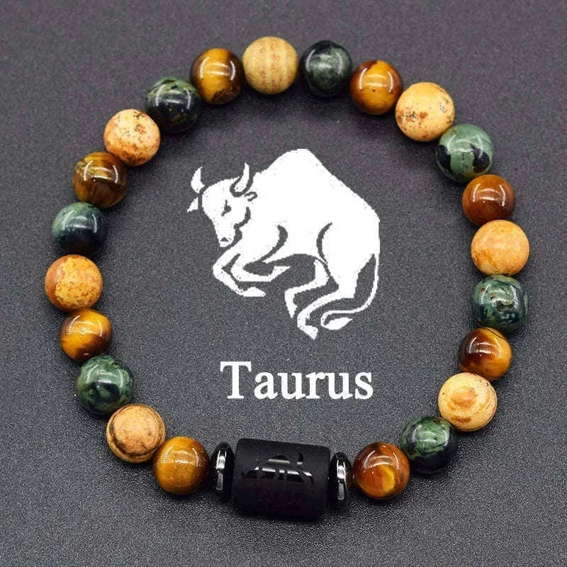 🌌 The "Celestial Identity" 12 Constellation Bracelet: Zodiac Charm & Personality Talisman (Unisex) 26 Taurus 8mm Beads