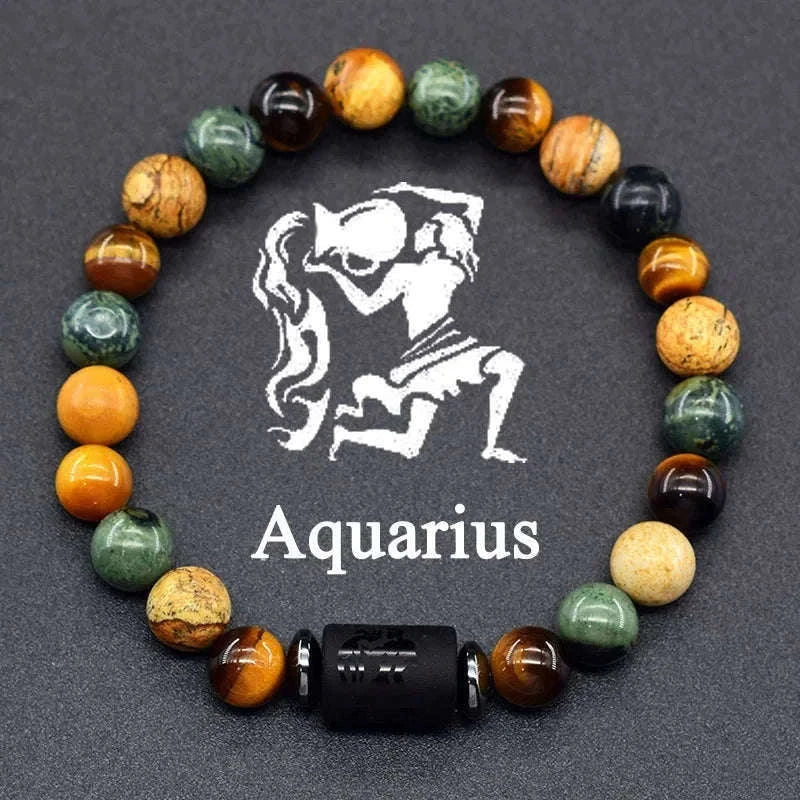 🌌 The "Celestial Identity" 12 Constellation Bracelet: Zodiac Charm & Personality Talisman (Unisex) 17 Aquarius 8mm Beads