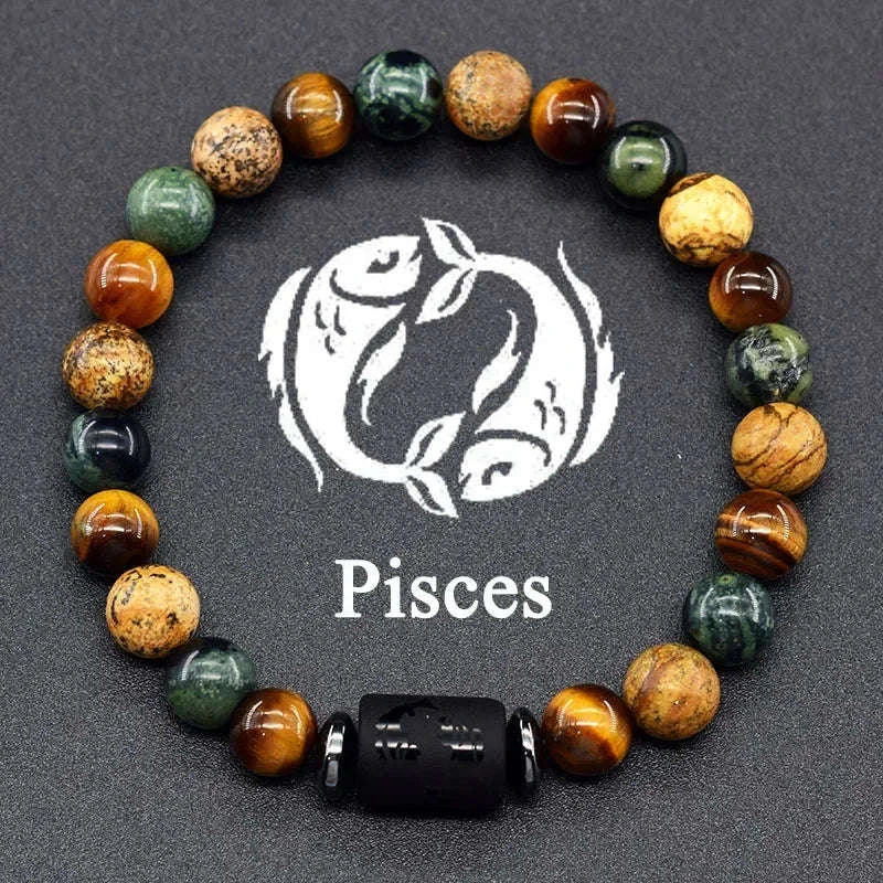🌌 The "Celestial Identity" 12 Constellation Bracelet: Zodiac Charm & Personality Talisman (Unisex) 23 Pisces 8mm Beads