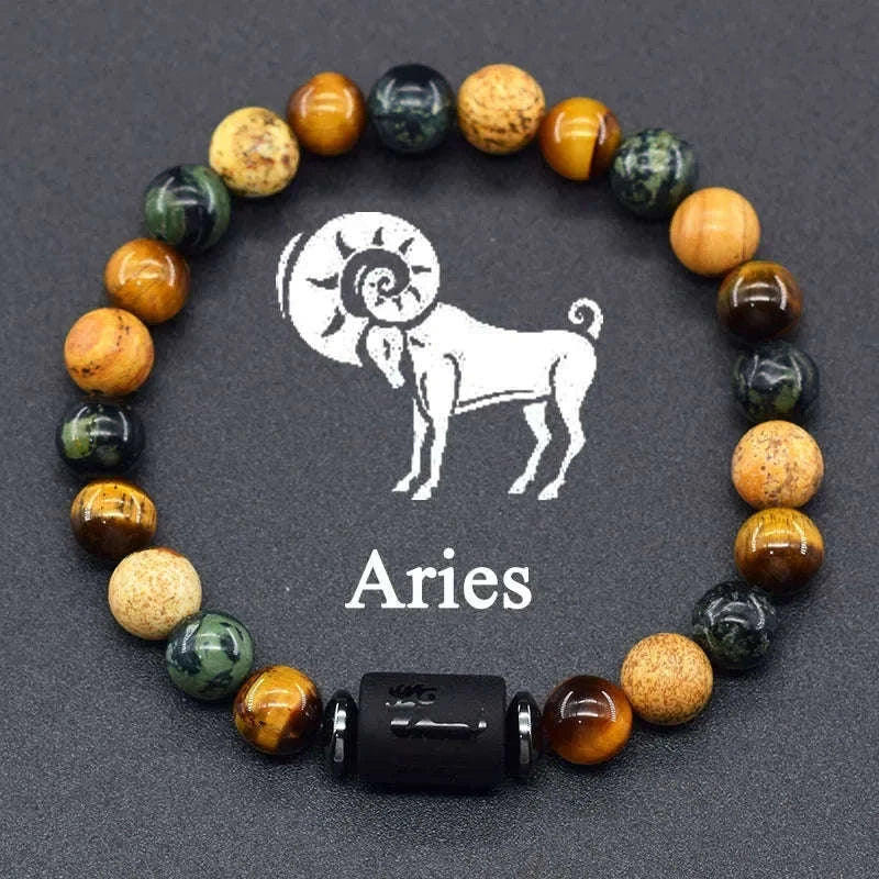 🌌 The "Celestial Identity" 12 Constellation Bracelet: Zodiac Charm & Personality Talisman (Unisex) 16 Aries 8mm Beads
