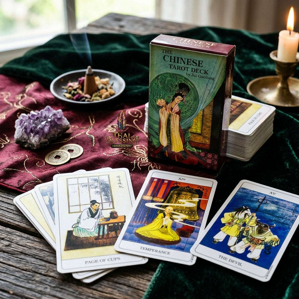 The Chinese Tarot Deck (78 Pcs Traditional Brush Artwork Edition) - Divination Cards by Jui Guoliang for Intuitive Readings, Eastern Mythology & Tarot Collectors Thai Blessing Co By RURUECHA