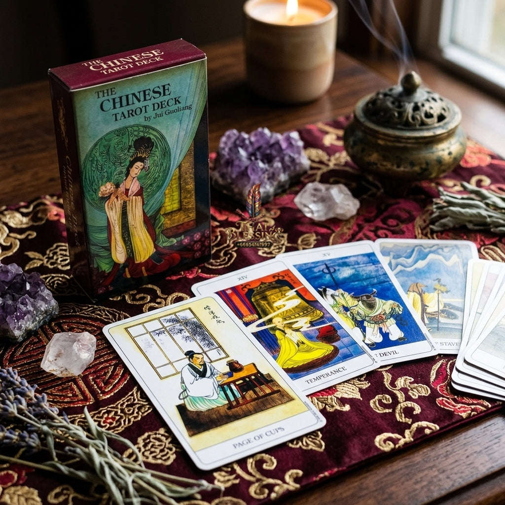 The Chinese Tarot Deck (78 Pcs Traditional Brush Artwork Edition) - Divination Cards by Jui Guoliang for Intuitive Readings, Eastern Mythology & Tarot Collectors Thai Blessing Co By RURUECHA