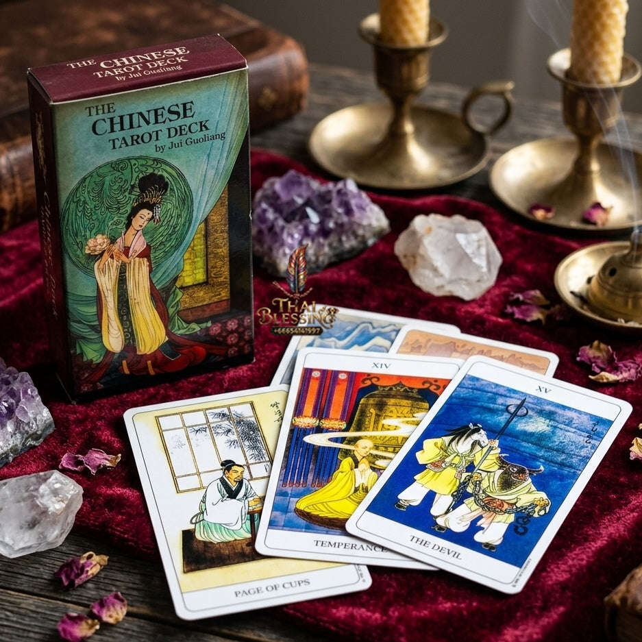 The Chinese Tarot Deck (78 Pcs Traditional Brush Artwork Edition) - Divination Cards by Jui Guoliang for Intuitive Readings, Eastern Mythology & Tarot Collectors Thai Blessing Co By RURUECHA