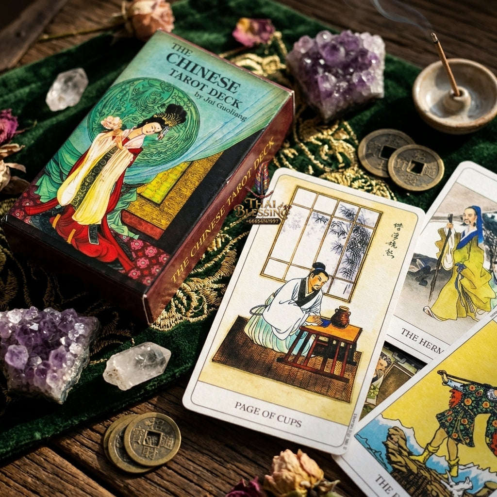 The Chinese Tarot Deck (78 Pcs Traditional Brush Artwork Edition) - Divination Cards by Jui Guoliang for Intuitive Readings, Eastern Mythology & Tarot Collectors Thai Blessing Co By RURUECHA