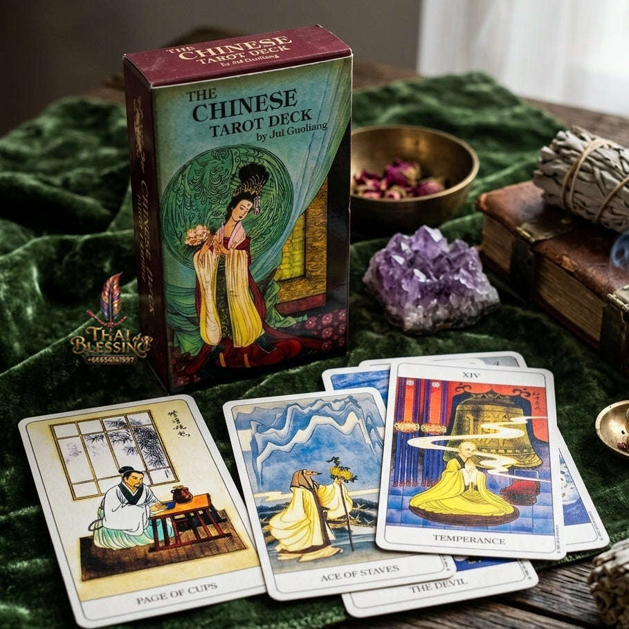The Chinese Tarot Deck (78 Pcs Traditional Brush Artwork Edition) - Divination Cards by Jui Guoliang for Intuitive Readings, Eastern Mythology & Tarot Collectors Thai Blessing Co By RURUECHA