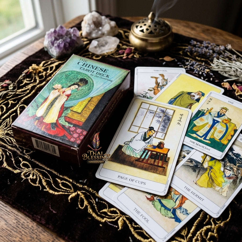The Chinese Tarot Deck (78 Pcs Traditional Brush Artwork Edition) - Divination Cards by Jui Guoliang for Intuitive Readings, Eastern Mythology & Tarot Collectors Thai Blessing Co By RURUECHA