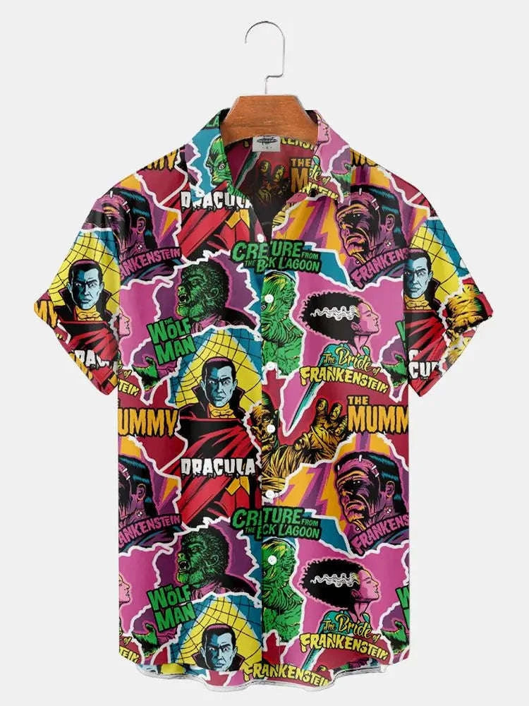 ✨ The Cinematic Nightmare Edition: Premium Men’s Horror Movie 3D Printed Shirt – High-Definition Slasher &amp; Supernatural Graphic, Designer Summer Hawaiian Fit, Breathable Quick-Dry Short-Sleeve, and Sophisticated Urban-Gothic