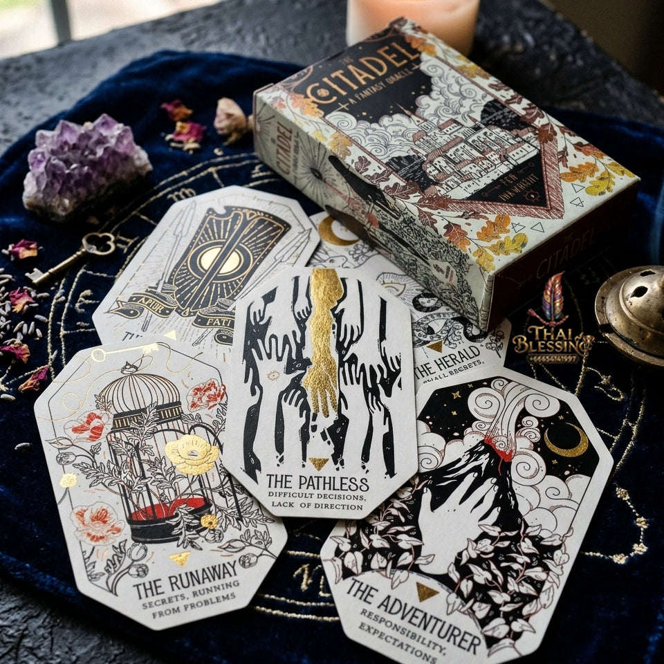 The Citadel: A Fantasy Oracle Deck (60 Pcs Cards Edition) - Unique Hexagonal Die-Cut Shape Fantasy Art for Intuitive Readings, Divination & Oracle Collectors Thai Blessing Co By RURUECHA