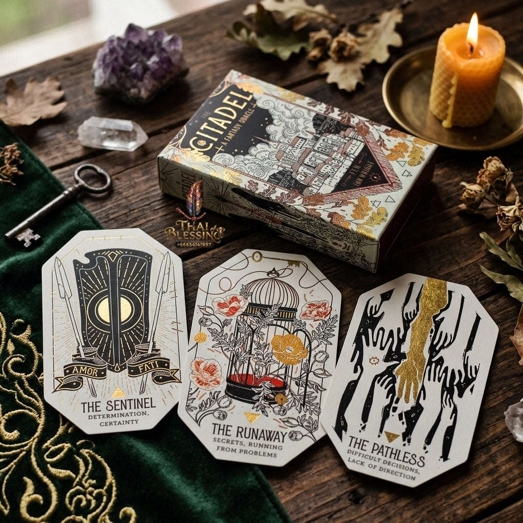 The Citadel: A Fantasy Oracle Deck (60 Pcs Cards Edition) - Unique Hexagonal Die-Cut Shape Fantasy Art for Intuitive Readings, Divination & Oracle Collectors Thai Blessing Co By RURUECHA