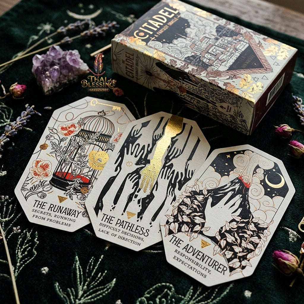 The Citadel: A Fantasy Oracle Deck (60 Pcs Cards Edition) - Unique Hexagonal Die-Cut Shape Fantasy Art for Intuitive Readings, Divination & Oracle Collectors Thai Blessing Co By RURUECHA