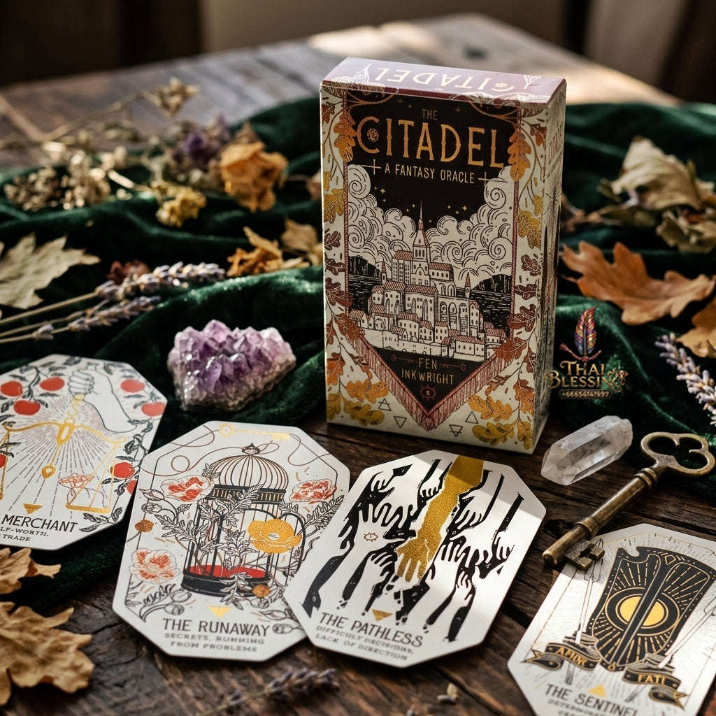 The Citadel: A Fantasy Oracle Deck (60 Pcs Cards Edition) - Unique Hexagonal Die-Cut Shape Fantasy Art for Intuitive Readings, Divination & Oracle Collectors Thai Blessing Co By RURUECHA
