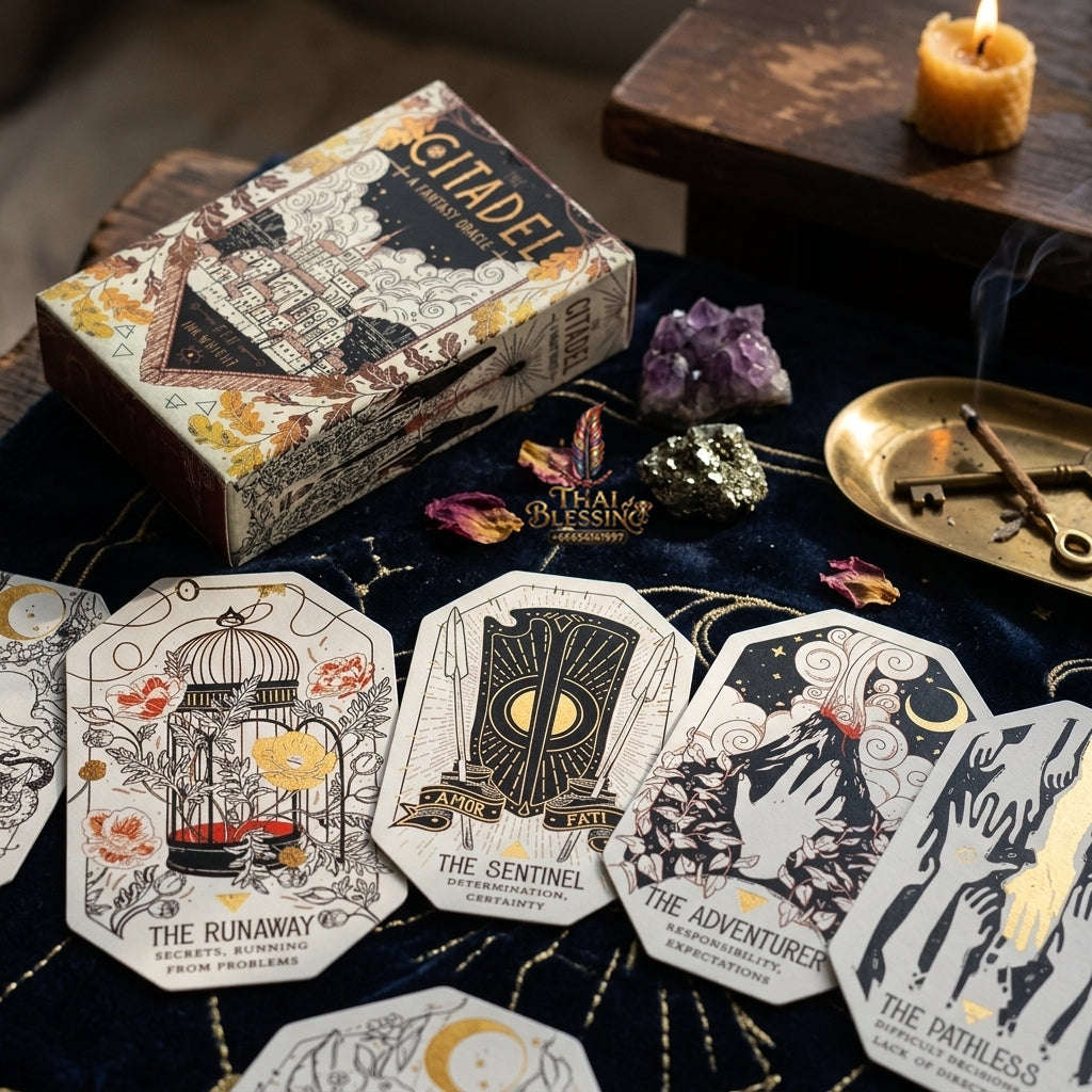 The Citadel: A Fantasy Oracle Deck (60 Pcs Cards Edition) - Unique Hexagonal Die-Cut Shape Fantasy Art for Intuitive Readings, Divination & Oracle Collectors Thai Blessing Co By RURUECHA