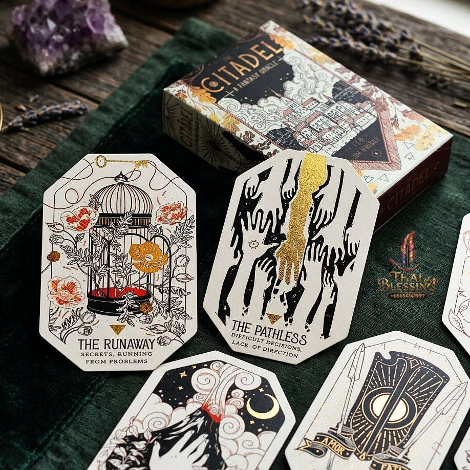 The Citadel: A Fantasy Oracle Deck (60 Pcs Cards Edition) - Unique Hexagonal Die-Cut Shape Fantasy Art for Intuitive Readings, Divination & Oracle Collectors Thai Blessing Co By RURUECHA