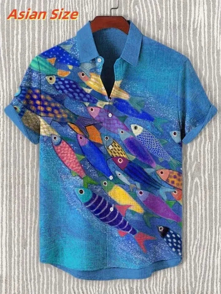 🌊 The Deep-Sea Medusa Edition: Premium Men’s 3D Jellyfish Linen Shirt – High-Definition Surrealist Graphic Print, Breathable Organic Cotton-Linen Blend, and Sophisticated Modern-Fit Holiday Button-Down