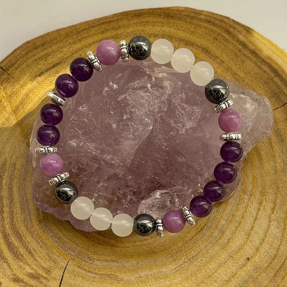 💜 The "Deep Sleep" Synergy Bracelet: Amethyst & Hematite for Rest & Resilience (Homeopathic Aid)