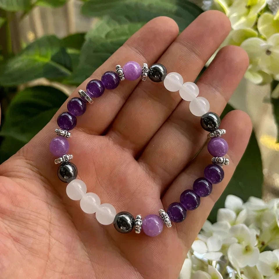💜 The "Deep Sleep" Synergy Bracelet: Amethyst & Hematite for Rest & Resilience (Homeopathic Aid)