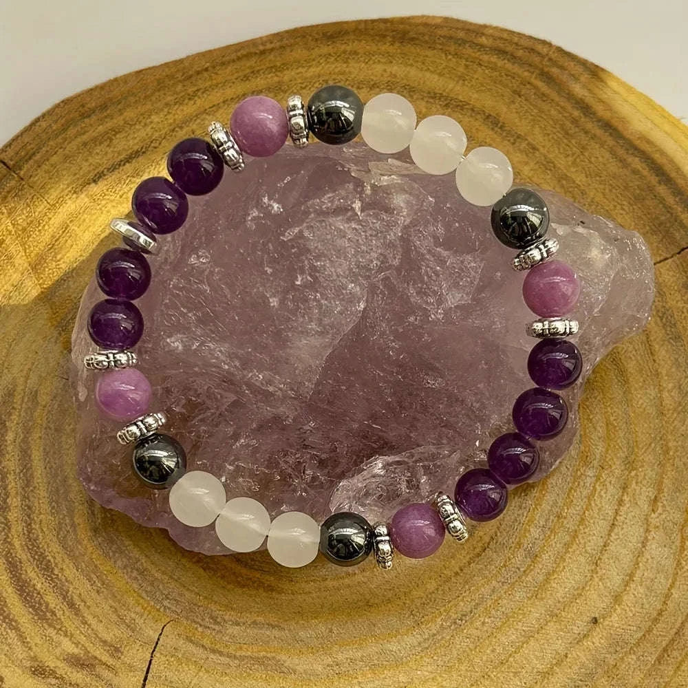 💜 The "Deep Sleep" Synergy Bracelet: Amethyst & Hematite for Rest & Resilience (Homeopathic Aid)